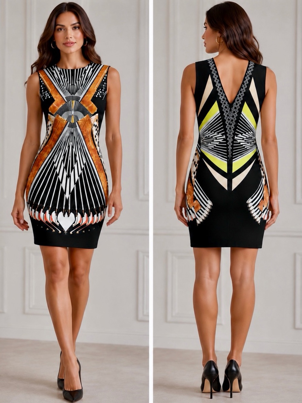 Clover Canyon Geometric Bodycon Neoprene Scuba Optical Illusion Dress L